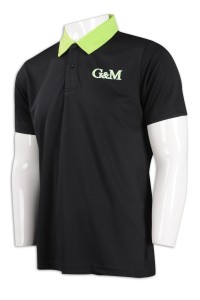 P1084 訂做領口撞色Polo恤 Polo恤供應商     黑色撞色螢光綠衣領